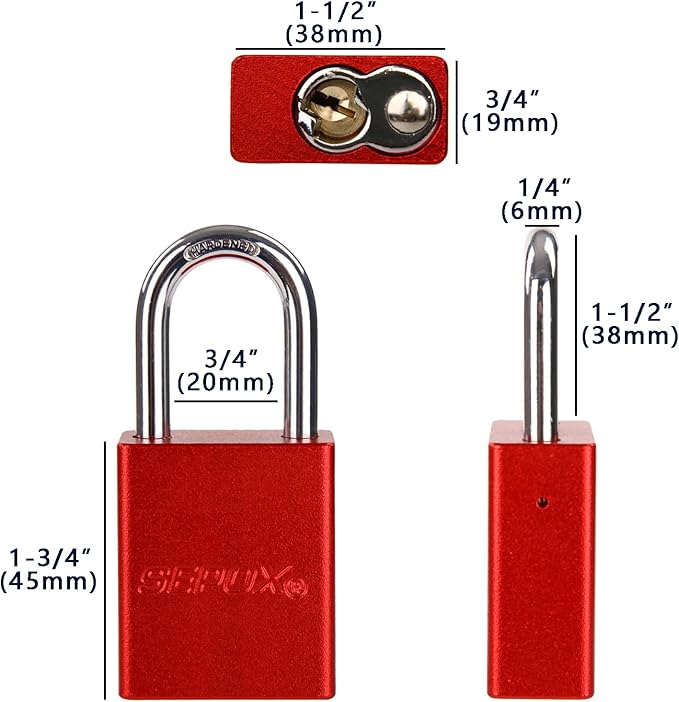 SEPOX® 4 Pcs Ultra-Durable Anti-Rust Outdoor Padlocks - Red Aluminum, 38mm (1-1/2") with Long Shackle & 8 Same Keys, Ideal for Gate, Storage, Locker, Fence & Lock-Out,Tag-Out, High Security