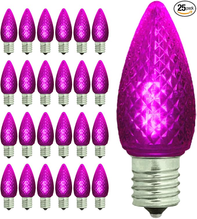 GoodBulb 0.6-Watt C9 Purple Diamond Faceted Holiday Light Bulbs Intermediate E17 Base 60 Lumens Christmas Lights Bulbs Ideal for Holiday Decorations Pack of 25 Bulbs