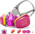 RANKSING Respirator Mask with Filters and Glasses to Against Dust Gases Fumes in Painting Spraying Sanding Orange/Pink