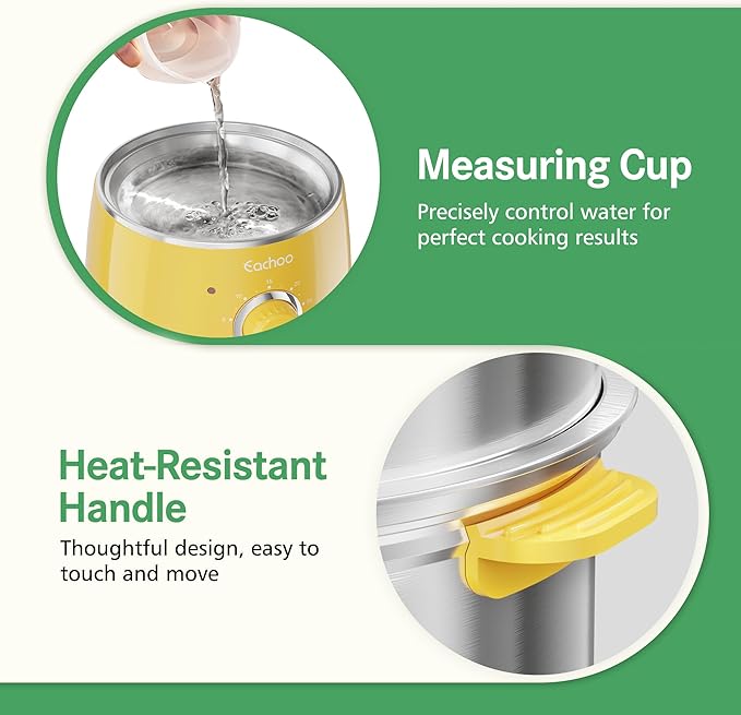 Hard Boiled Egg Cooker - CACHOO 14-Egg Rapid Stainless Steel Egg Boiler with 30-Min Timer & Auto Shut Off, Compact Electric Vegetable Steamer for Cooking, Dishwasher Safe, Retro Yellow