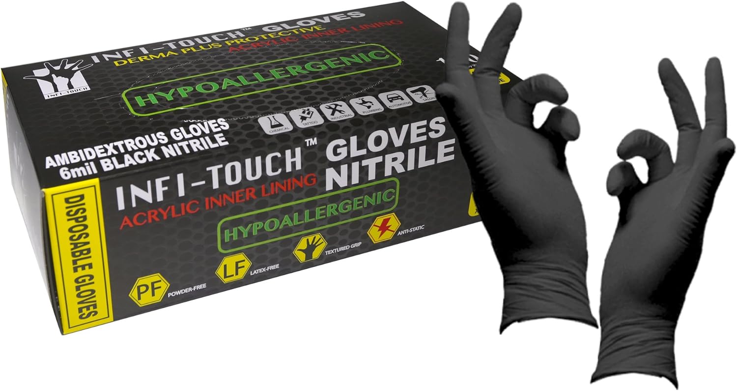 Black Nitrile Gloves, Hypoallergenic, 6 Mill Thickness, Disposable Gloves, Powder Free,Pack 100, Size X-Large