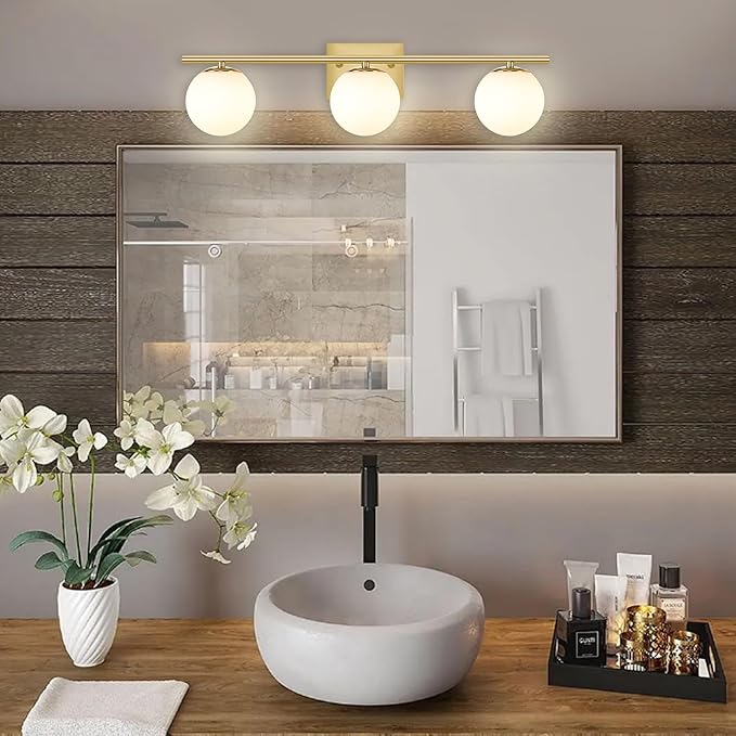 New Bathroom Vanity Light Fixtures 3 Lights Brushed Brass Glass Shade Modern Wall Bar Sconce Over Mirror