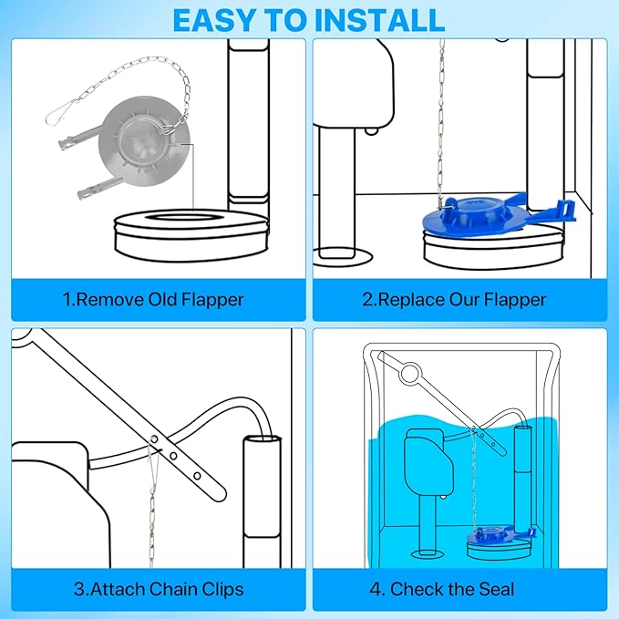 Universal Toilet Flapper Replacement Kit, 2 Inch Toilet Tank Flapper with Stainless Chains, Designed for American Standard Kohler Toto Gerber Toilet Heavy duty Rubber Stopper Water Saving (Blue 2 PCS)