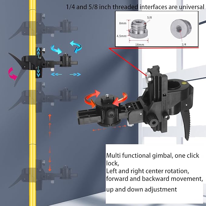 13.77-foot/4.2-meter multifunctional laser level pole with 3.93-foot/1.2-meter tripod and 1/4 or 5/8 threaded interface with swivel gimbal