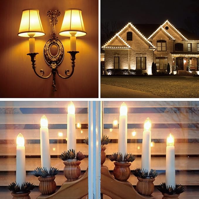 Meconard C9 Led Replacement Christmas Light Bulbs, C9 Shatterproof Plastic Led Bulbs for Christmas Outdoor String Lights, E17 Intermediate Base, Commercial Grade Holiday Bulbs, Warm White, 50 Pack