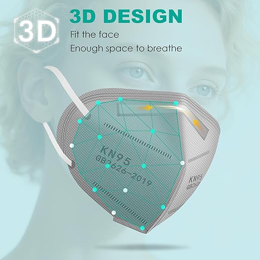 LEMENT KN95 Face Masks,100 Pack Breathable Cup Dust Disposable Masks For Adults,Grey