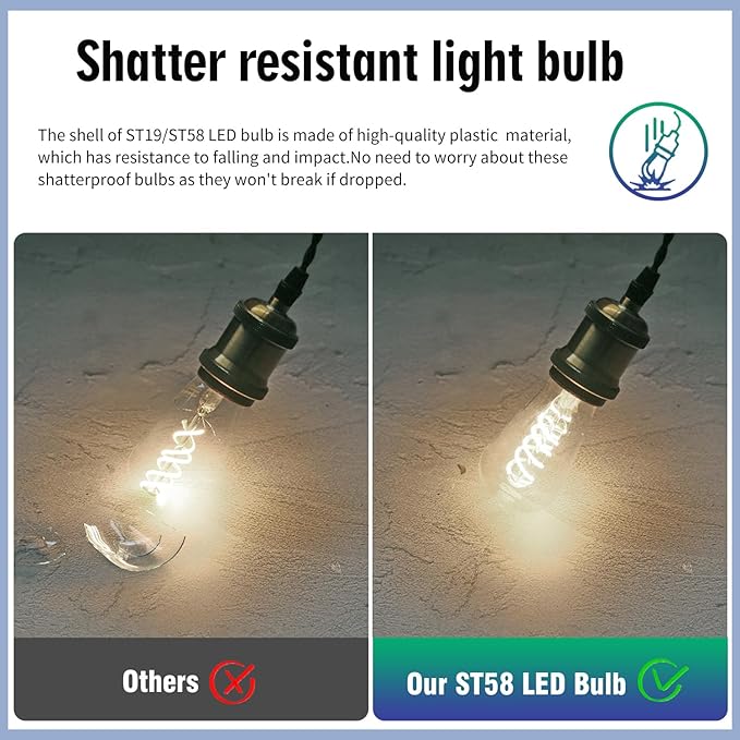 8 Pack 60 Watt Equivalent, E26 LED Filament Light Bulbs, Neutral White 4000K, Dimmable, Antique Filament Decorative Light Bulbs, ST19/ST58 LED Edison Bulb with 80+ CRI