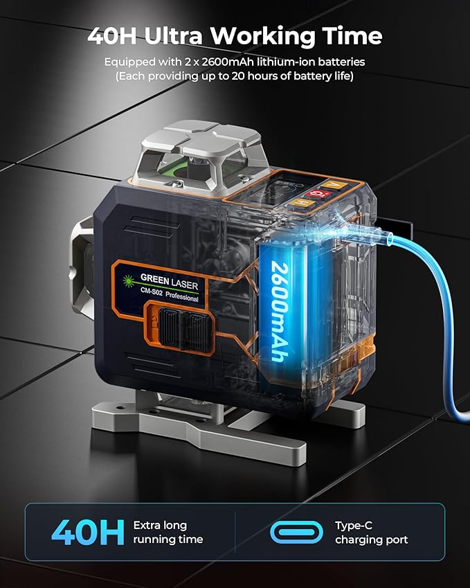 CIGMAN 4x360° 16 Lines Laser Level with Remote&APP Control, Green Self Leveling Cross Line Laser, 4D Vertical/Horizontal Line for Construction, Home Renovation, Picture Hanging