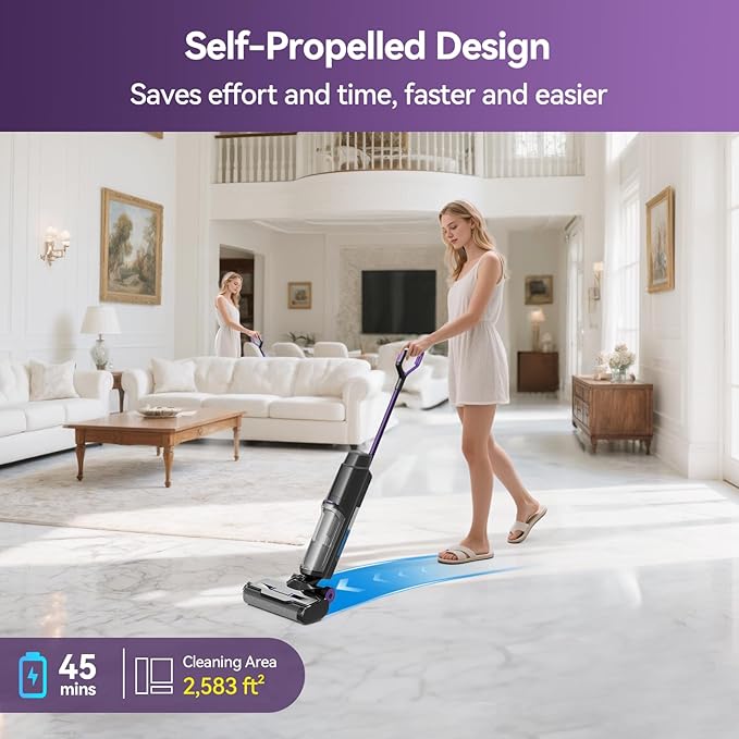Twotoo Wet Dry Vacuum Cleaner, 45 Mins Runtime Cleaning Area 2,583 ft², Cordless Vacuum Cleaner, Cordless Vacuum and Mop All in One, Self-Cleaning,for Hard Floors Sticky Messes and Pet Hair,W15
