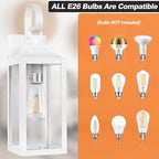 2 Pack Outdoor Light Fixtures Wall Mount, 15 Inch White Exterior Wall Sconces Waterproof, Large Outside Lights for House, Modern Wall Lanterns Clear Glass