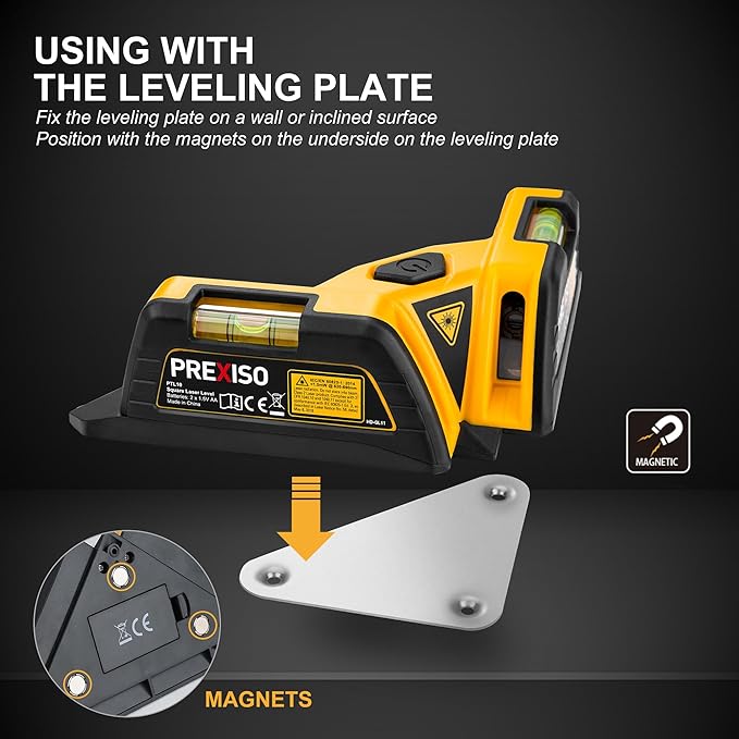 PREXISO Square Laser - 30Ft Flooring Laser Level, Tile Laser Line Projection, Angle 90° Magnetic Leveling Tool, Square Built-In 2 Bubble Vials With Wall Panel Stand for Installation, Construction