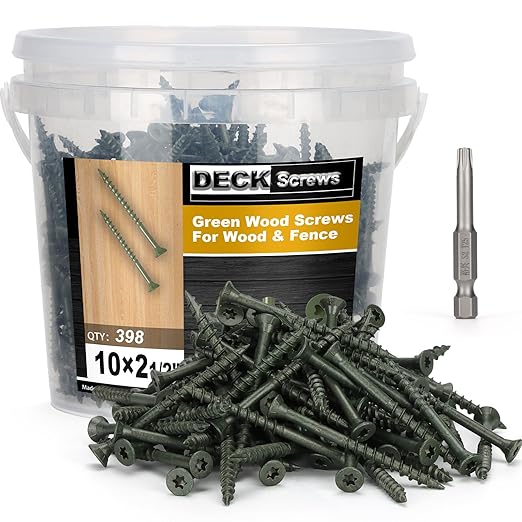 Deck Screws #10 x 2-1/2’’, T25 Star Torx Drive Flat Head Wood Screws, Green, 5lb