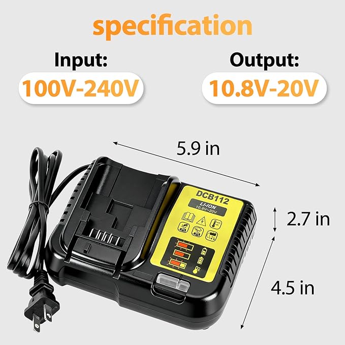 2-Pack 8000mAh 20V Max Lithium-Ion Battery & Charger Combo, High Capacity Replacement for DEWALT 20V MAX Battery Power Tools, Fast Charging Included