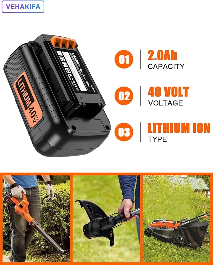 40V 2000mAH Lithiun Compatiable with Black and Decker 40V Max Lithiun Battery LST136 LCS1240 LBX2040 LBXR36 LHT2436 LBXR2036 LBX1540 LBX36 LSWV36 LST540 LST136W