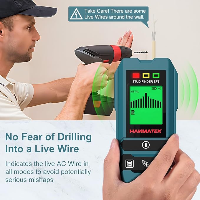 HANMATEK SF3 6-in-1 Stud Finder, High-Precision Wall Scanner for Wood, Metal, and Live AC Wires Detection – Ideal for Home Renovation and DIY Projects