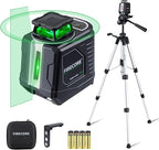 Laser Level with Tripod, Firecore 360° Self Leveling Cross Line Laser Level with Pluse Mode, Green Lazer Leveler tool for Hanging Pictures Wall Tile Construction, L-Bracket & Carry Pouch Included