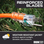 Iron Forge Cable Weatherproof 10 Ft Outdoor Extension Cord - 14/3 SJTW 15 Amp Heavy Duty Orange Extension Cord 3 Prong - Lighted End