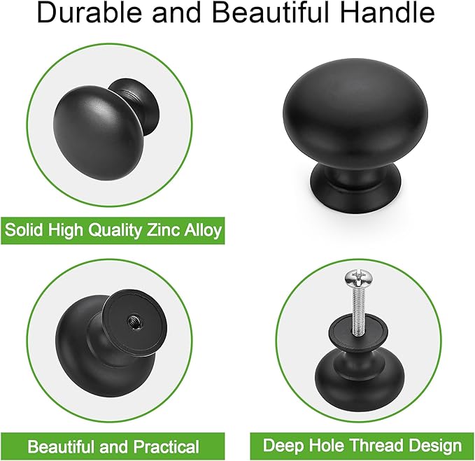 TUNNY 10 Pack Cabinet Knob- Matte Blcak Furniture Hardware Handles for Kitchen Cabinets Bedroom Dresser Wardrobe Cabinet Pulls