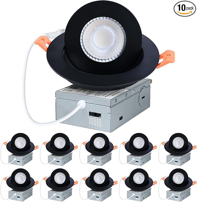 ZYC Black LED Recessed Light: 4 inch Gimbal LED Recessed Lighting Swivel Downlight 9W 800LM 360° Rotation,Directional Adjustable Eyeball Soffit Light,Swivel Ceiling Spotlight,Pack of 10 Black.