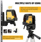 PREXISO Laser Level Self Leveling - 100Ft Rechargeable Cross Line Laser, Green Line leveler Tool for Construction, Floor Tile, Home Renovation with Magnetic Pivoting Base, Target Plate & Portable Bag