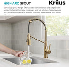 KRAUS Coda Commercial Style 2-Function Single Handle Pull Down Kitchen Faucet in Spot-Free Brushed Brass, KPF-1617BB