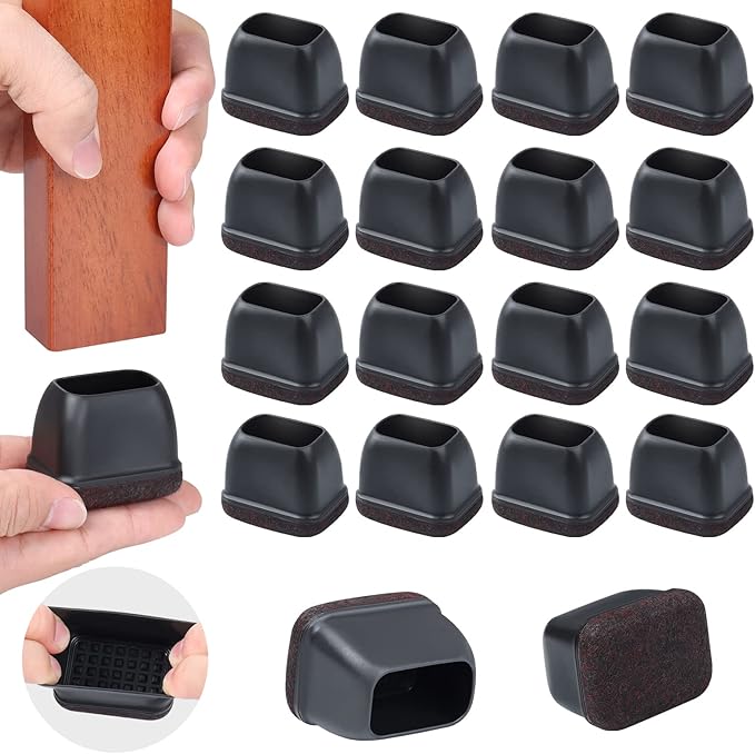 Ezprotekt 24 Pcs Rectangle Felt Chair Leg Floor Protectors for Hardwood Floors, Rectangle Black Silicone Furniture Pads Caps Covers for Chair Desk Table (Fit L :1.3-1.7", W: 0.6-0.9")