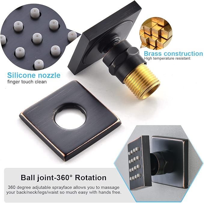 Enga Oil Rubbed Bronze Shower System with Body Jets, 12 Inch Rainfall Shower Wall Mounted Full Body Shower System Contain Rough-in Shower Valve Shower Combo Set