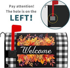 Fall Thanksgiving Maple Leaves Buffalo Plaid Mailbox Covers Magnetic Autumn Harvest Seasonal Holiday Welcome Post Letter Box Cover Standard Size 25.5x21 Inch for Garden Yard