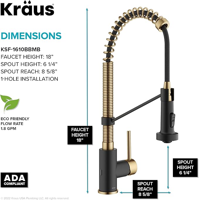 KRAUS Bolden Touchless Sensor Commercial Style 2-Function Single Handle Pull Down Kitchen Faucet in Brushed Brass/Matte Black, KSF-1610BBMB