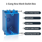 10-Pack Single Gang Electrical Box, New Work Box 1 Gang, Blue New Work Electrical Nail Outlet Box, 18 cu. in, Switch/Outlet Box PVC Electrical Junction Box for Residential Commercial Job Applications