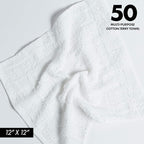 100% Cotton Terry Towels Cleaning Cloths Pack of 50 (12x12 Inches) White Cotton Terry Cloth Bar Rags White Bar Towels, Multipurpose High Absorbent Terry Towels for Cleaning Auto Detailing or Painters