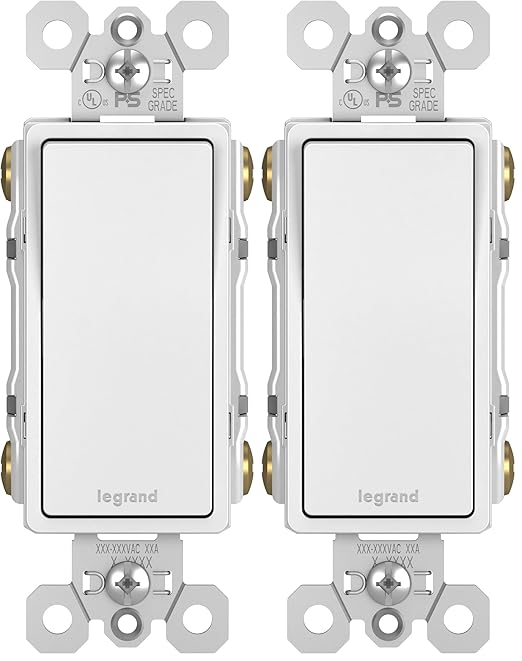 Legrand - Pass & Seymour Radiant 4 Way Light Switch, 15 Amp Wall Light Switch with Rocker Switch, White Decorator Light Switch, TM874WCC6, 1 Count (Pack of 2)