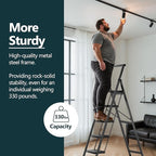 WOA WOA 5 Step Ladder, Foldable Ladder with Wide Pedals and Handle, Sturdy Ladders for Home and Kitchen with Anti-Slip Feet, Supports up to 330 lbs - Black