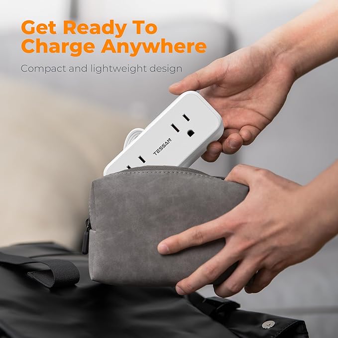 Small Extension Cord 6 inch, TESSAN Thin Flat Plug Power Strip with 4 AC Outlets 3 USB (1 USB C) Ports, Silm Charging Station Desk Organizers for Home Bedroom Hotel Office Desktop Accessories