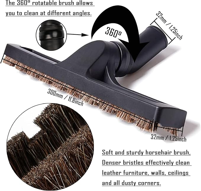 13Pcs Universal Vacuum Attachment Kit 1-1/4" Vacuum Hose Adapter Wet Dry Plastic Vacuum Cleaners Accessories with Extension Wand Horse Hair Brush Flexible Crevice Tool Adapter for Shop Vac Attachment