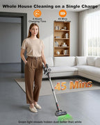 Cordless Vacuum Cleaner, 6-in-1 Lightweight Stick Vacuum with 45mins Runtime, LED Display & Light, Self-Standing, Rechargeable Cordless Vacuum for Carpet, Tile, Pet Hair, Hardwood Floors (Gray)