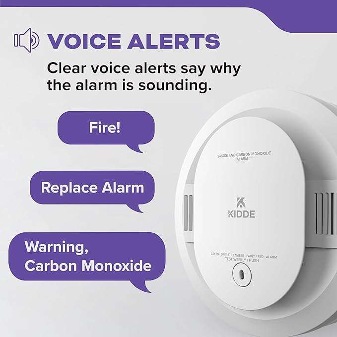 Kidde Smoke & Carbon Monoxide Detector, AA Battery Powered, Voice Alerts, LED Warning Light Indicators, 30CUDR-V