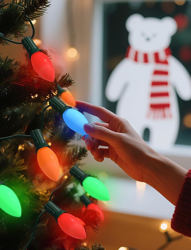 SUNSGNE C9 LED Christmas Multicolor Replacement Light Bulbs, 25 Pack Vintage Shatterproof Colored Christmas Light Bulbs, E17 Intermediate Base