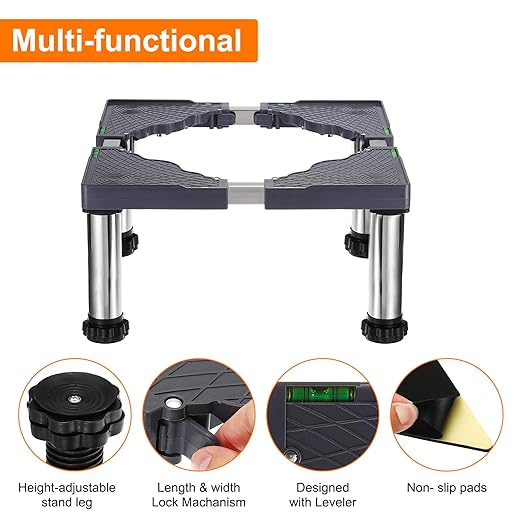 PATIKIL Mini Fridge Stand, 4 Strong Feet Laundry Stand Base Multi-Functional Adjustable Base Tray Anti-Vibration for Refrigerator Washing Machine Dryer Dishwasher AC, 9.4"-10.6" Height