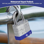 HOX Locks 12-Pack Keyed-Alike Padlocks w/ 1.2” Shackle, 1-9/16” Wide Body, Hardened Steel Case Shackle Padlock, Brass Cylinder - for Hasp Latch, Sheds, Fences, Storage Locker