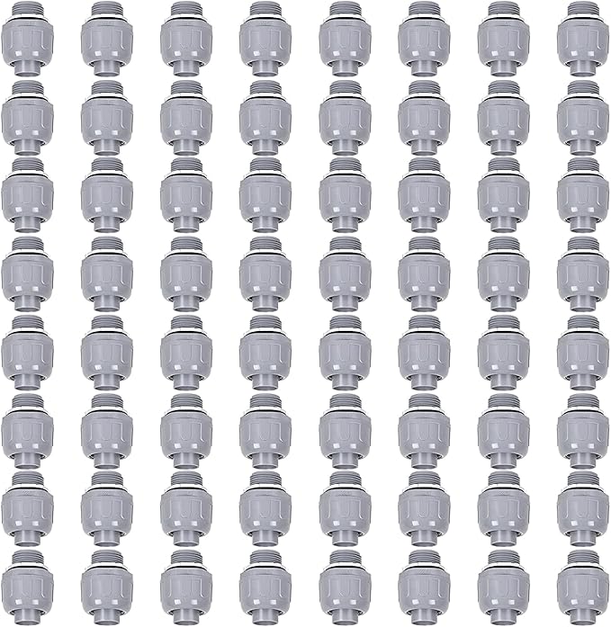 Liquid Tight Connector 1/2 in - Non-Metallic Electrical Conduit Fittings, UL Listed PVC Conduit Fitting (Straight, 64 Pack), Gray