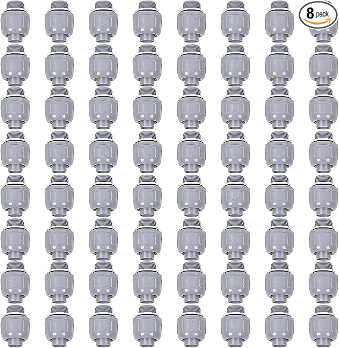 Liquid Tight Connector 1/2 in - Non-Metallic Electrical Conduit Fittings, UL Listed PVC Conduit Fitting (Straight, 8 Pack)