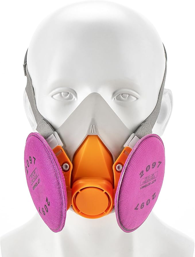 RANKSING Respirator Mask with Filters and Glasses to Against Dust Gases Fumes in Painting Spraying Sanding Orange/Pink