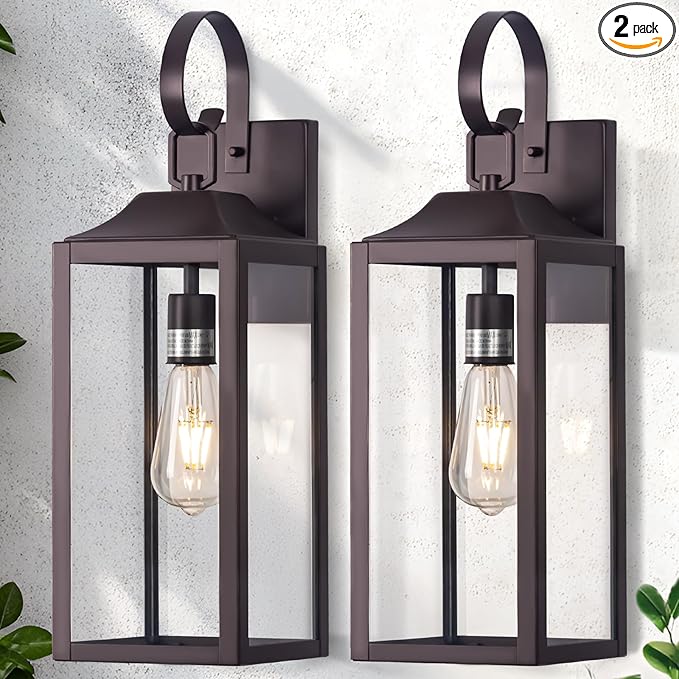 19" Large Outdoor Wall Lantern 2 Pack, Bronze Exterior Lighting Fixtures Porch Light, Outdoor Light Fixtures Waterproof Wall Sconce Lamps Outside Lights for House Patio Garage Porch