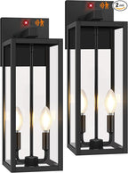 2-Pack Upgraded Motion Sensor Outdoor Wall Lights, 18” Large Dusk to Dawn Porch Lights Outdoor Wall Sconce Lantern, 3 Lighting Modes Exterior Lighting Fixtures, Black Outside Lights for House Garage