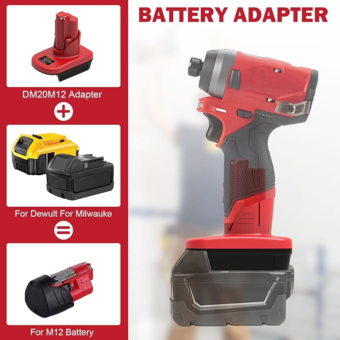Battery Adapter for Milwaukee 12V M12, for DeWalt 20V & for Milwaukee M18 18V Lithium Battery Convert to for Milwaukee M12 12V Battery, for Milwaukee M12 12V Power Tool