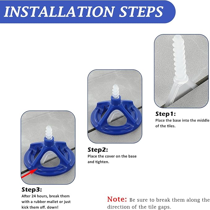 1/8'' Tile Leveling System with Rubber Mallet, 300 Pcs Tile Leveler Spacers Baseplates and 100 Pcs Reusable Caps, Tile Spacers Clips Kit for Professional Tile/Stone/Wall/Floor Installation