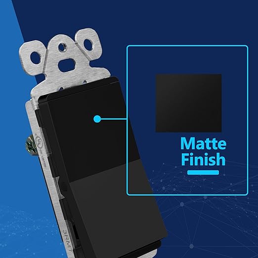 LIDER Black Minimalist Decorator Switch, Frameless Light Switch, On/Off Rocker Switch, Single Pole, Residential Grade, 3 Wire,15A 120-277VAC