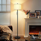 Floor Lamp for Living Room, 63in Black Standing Lamp, 3-Way Dimmable Floor Lamp for Bedroom, Tall Lamp with White Linen Shade for Office