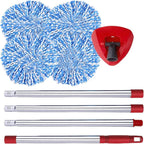 Spin Mop Replace Head, Base, Handle Compatible with O Cedar EasyWring RinseClean Microfiber Spin Mop, 4 Microfiber Mop Refills, 1 Triangle Mop Base and 58in Mop Handle (Blue (2-Tank System))